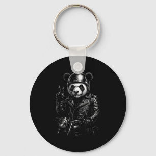 Cool Panda Punk Fredstecken Motorcykel Nyckelring
