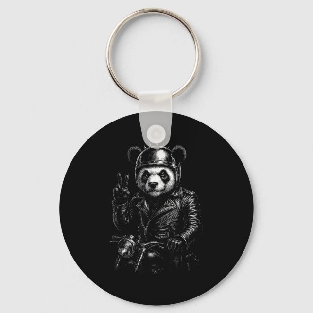 Cool Panda Punk Fredstecken Motorcykel  Nyckelring (Framsida)