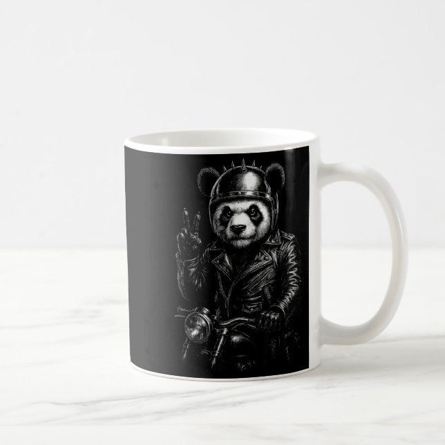 Cool Panda Punk Peace Sign Motorcycle  Kaffemugg (Höger)