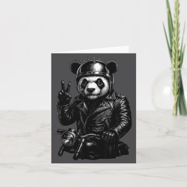 Cool Panda Punk Peace Sign Motorcycle  Kort (Framsida)