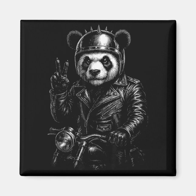 Cool Panda Punk Peace Sign Motorcycle  Magnet (Framsidan)