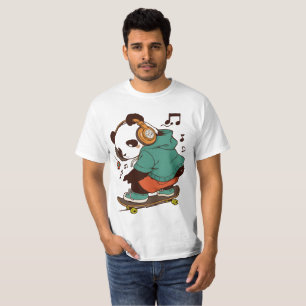 Cool Panda Skater Herr T-Shirt   Rolig Streetwear 