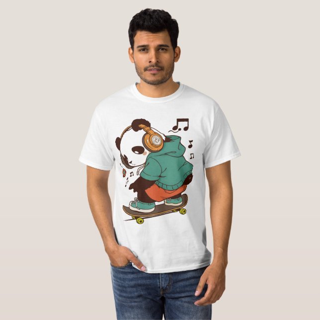 Cool Panda Skater Men’s T-Shirt | Fun Streetwear C (Hel framsida)