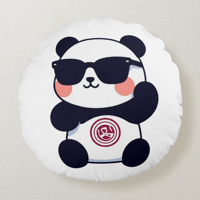 Cool Panda with Shades Rund Kudde (Framsidan)