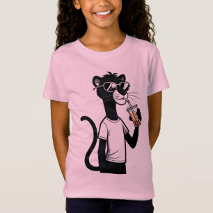 Cool Panther Grafisk T-shirt – Rolig Bubble Tea-tr