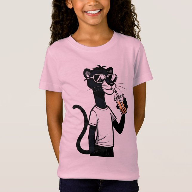 Cool Panther Grafisk T-shirt – Rolig Bubble Tea-tr (Framsida)