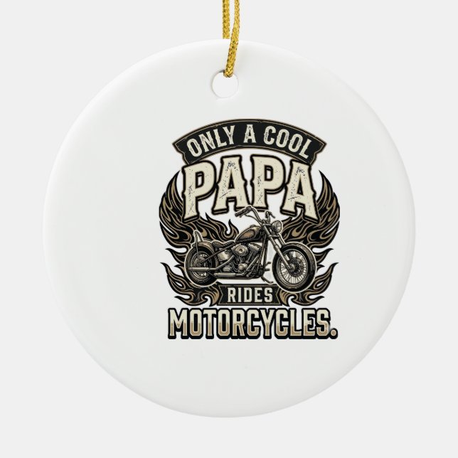 Cool Papa Motorcykel Vintage Biker Julgransprydnad Keramik (Framsidan)