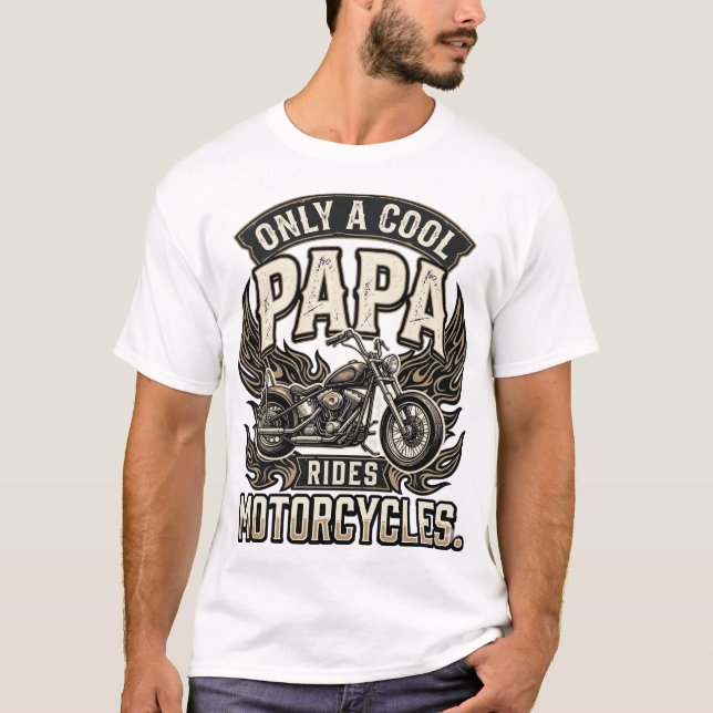 Cool Papa Motorcykel Vintage Biker T Shirt (Framsida)