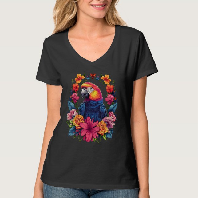 Cool Parrot encircled by Flowers Owner lovers gard T Shirt (Framsida)