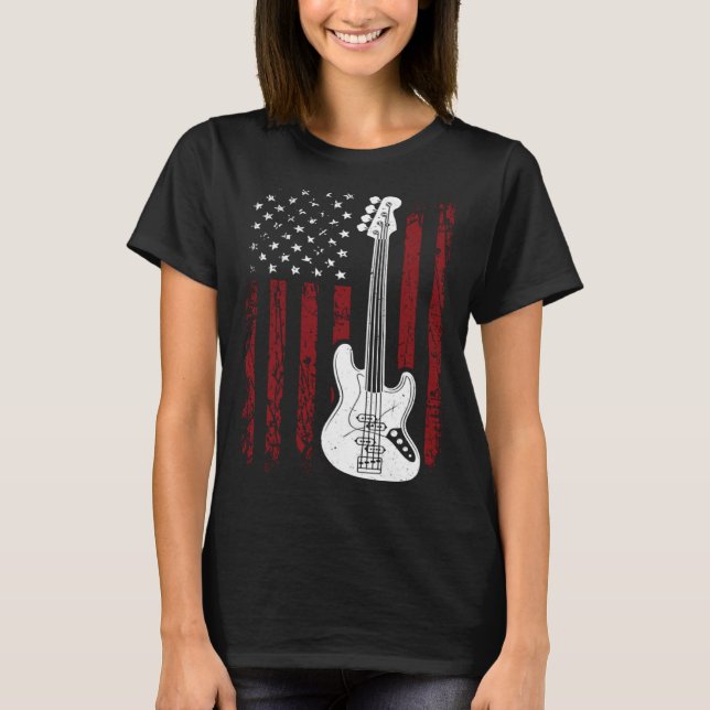 Cool Patriotic American Flag Bass Guitarist Guitar T Shirt (Framsida)