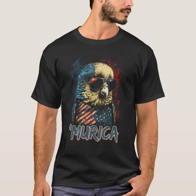 Cool Patriotic Budgie Bird Murica 4th of July Budg T Shirt (Framsida)