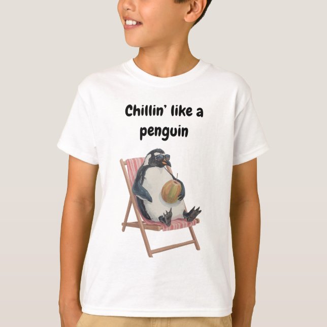 Cool Penguin Kids T-Shirt | Funny Summer Cartoon (Framsida)
