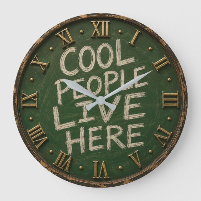 Cool People Live Here Funny Chalkboard Farmhouse  Stor Klocka (Framsida)