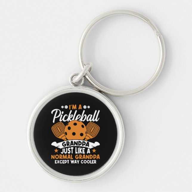 Cool Pickleball Farfarspelare Rund Silverfärgad Nyckelring (Framsidan)