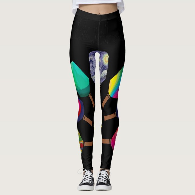 Cool Pickleball Paddle Sports Rainbow Leggings (Framsida)