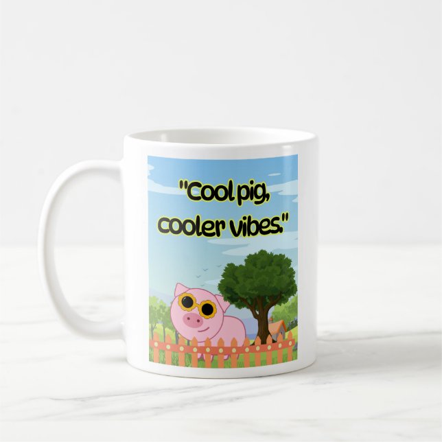 Cool Pig Cooler Vibes Söt Grafisk Samling Kaffemugg (Vänster)
