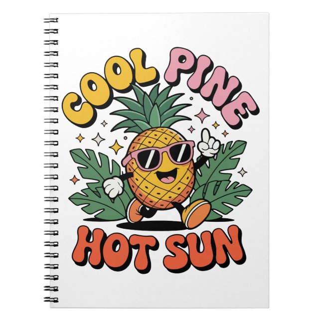Cool Pine Hot Sun Retro Pineapple Sommar Vibes Anteckningsbok (Framsidan)