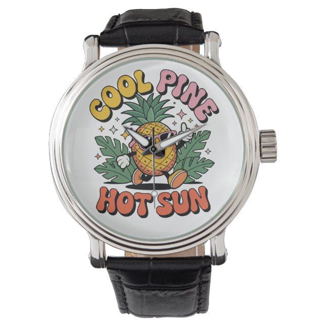 Cool Pine Hot Sun Retro Pineapple Sommar Vibes Armbandsur (Framsida)
