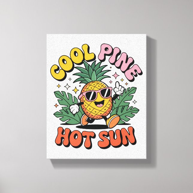 Cool Pine Hot Sun Retro Pineapple Sommar Vibes Canvastryck (Framsida)