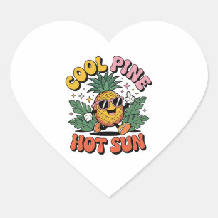 Cool Pine Hot Sun Retro Pineapple Sommar Vibes Hjärtformat Klistermärke