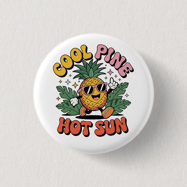 Cool Pine Hot Sun Retro Pineapple Sommar Vibes Knapp (Framsida)
