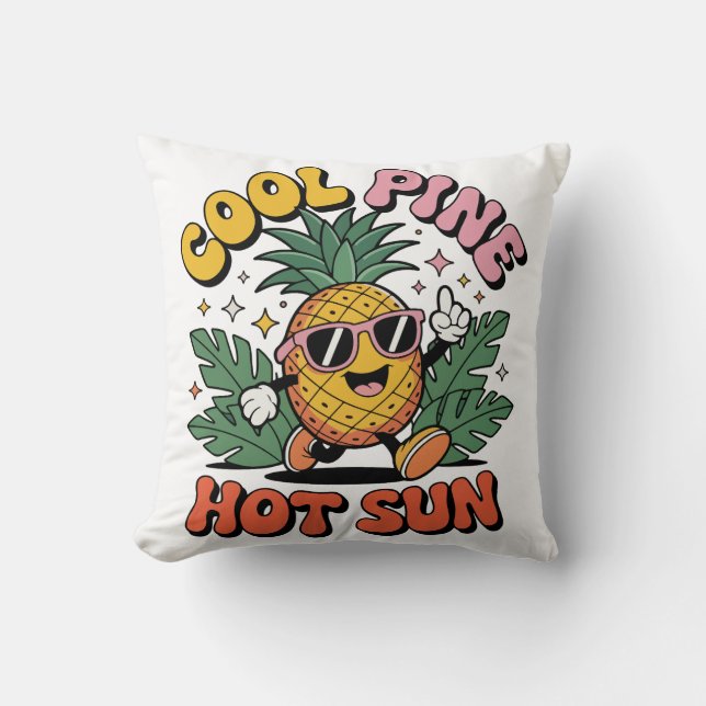 Cool Pine Hot Sun Retro Pineapple Sommar Vibes  Kudde (Framsida)