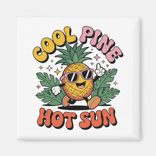 Cool Pine Hot Sun Retro Pineapple Sommar Vibes Magnet