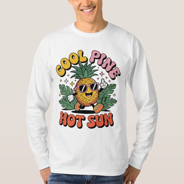 Cool Pine Hot Sun Retro Pineapple Sommar Vibes T Shirt (Framsida)