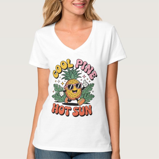 Cool Pine Hot Sun Retro Pineapple Sommar Vibes T Shirt (Framsida)