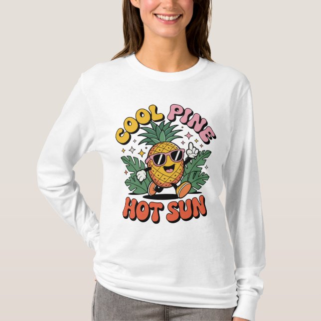 Cool Pine Hot Sun Retro Pineapple Sommar Vibes T Shirt (Framsida)