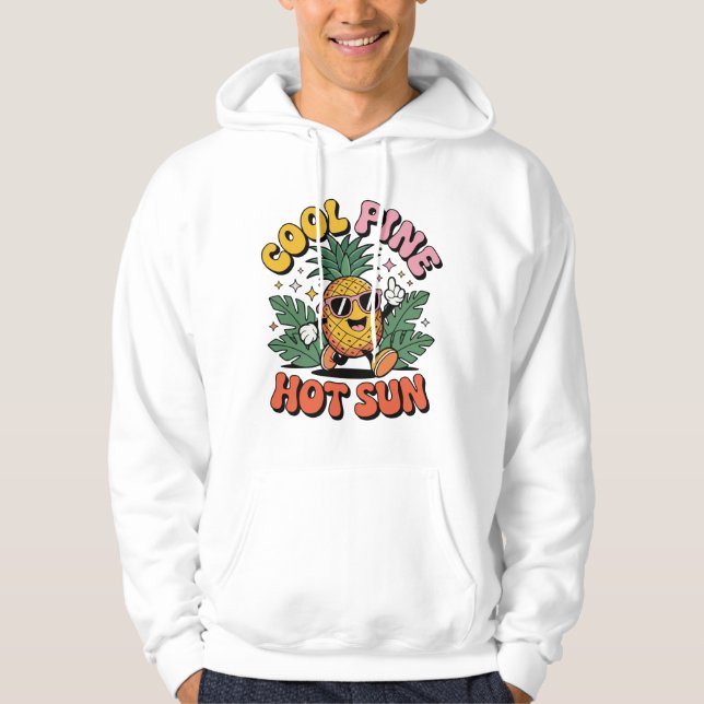Cool Pine Hot Sun Retro Pineapple Summer Vibes Hoodie (Framsida)