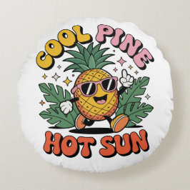 Cool Pine Hot Sun Retro Pineapple Summer Vibes  Rund Kudde