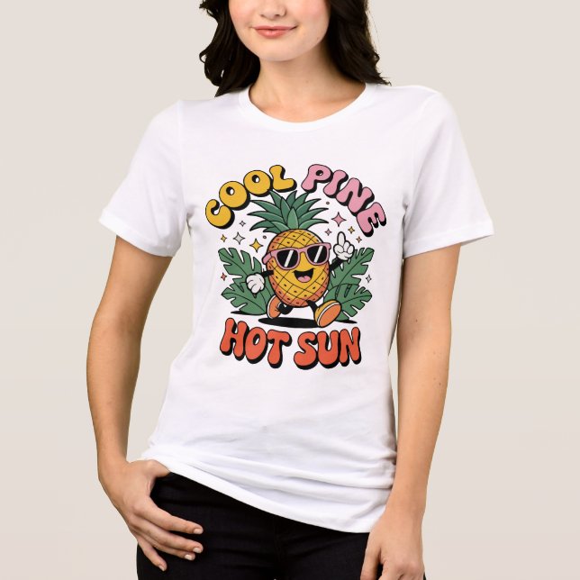 Cool Pine Hot Sun Retro Pineapple Summer Vibes T Shirt (Framsida)