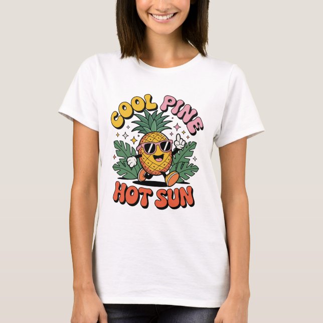 Cool Pine Hot Sun Retro Pineapple Summer Vibes T Shirt (Framsida)