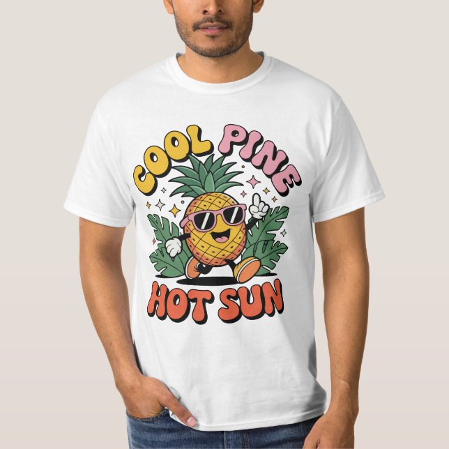 Cool Pine Hot Sun Retro Pineapple Summer Vibes T Shirt (Framsida)