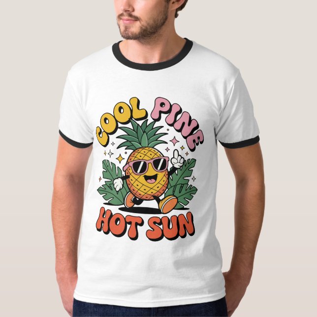 Cool Pine Hot Sun Retro Pineapple Summer Vibes T Shirt (Framsida)