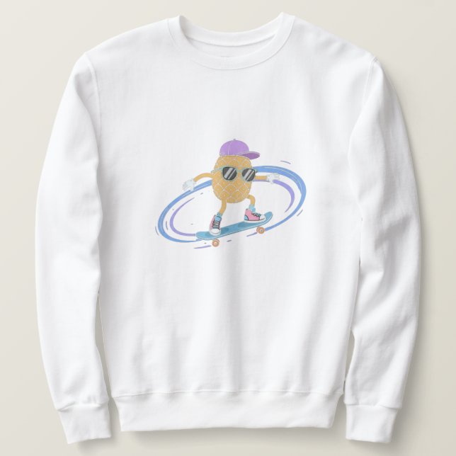 Cool Pineapple Skater – Funny Tropical Skateboard Lång Ärmad Tröja (Design framsida)