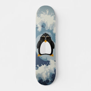 Cool pingvin med solglasögon Blå havsvåg Mini Skateboard Bräda 18,5 Cm