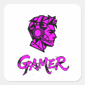 Cool Pink Geometric Gamer Fyrkantigt Klistermärke