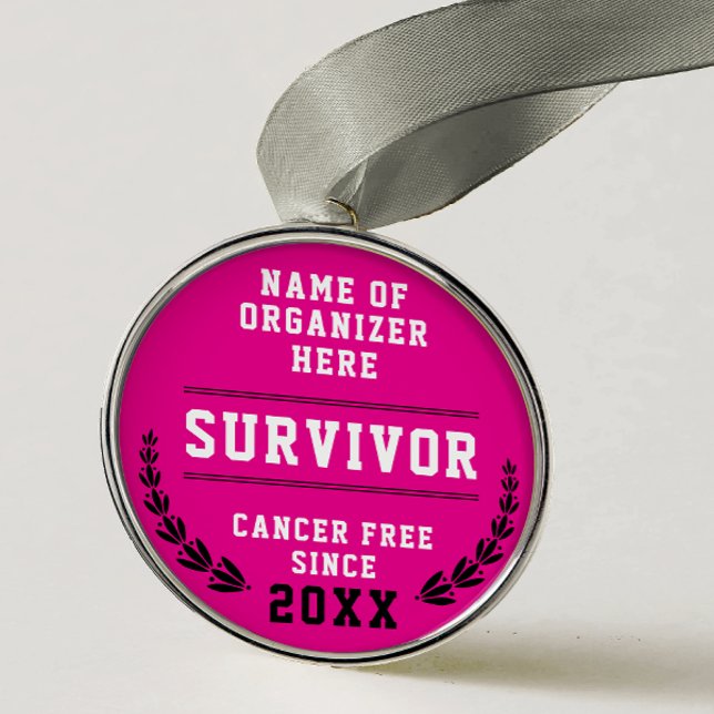 Cool Pink Medal Cancer Survivor Awareness Medal Julgransprydnad Metall (Skapare uppladdad)