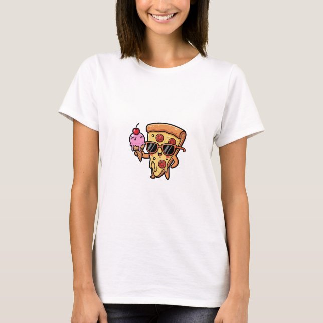 Cool Pizza Slice Character Wearing Sunglasses Hold T Shirt (Framsida)