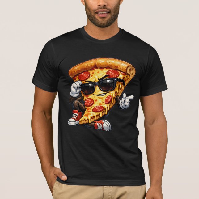 Cool Pizza Slice Mascot with Sunglasses Art T Shirt (Framsida)