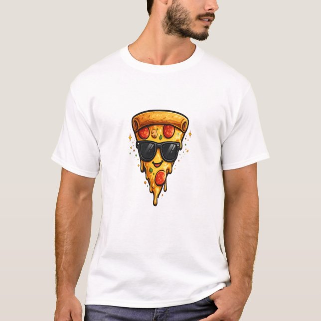 Cool pizza-slice med solglasögon t shirt (Framsida)