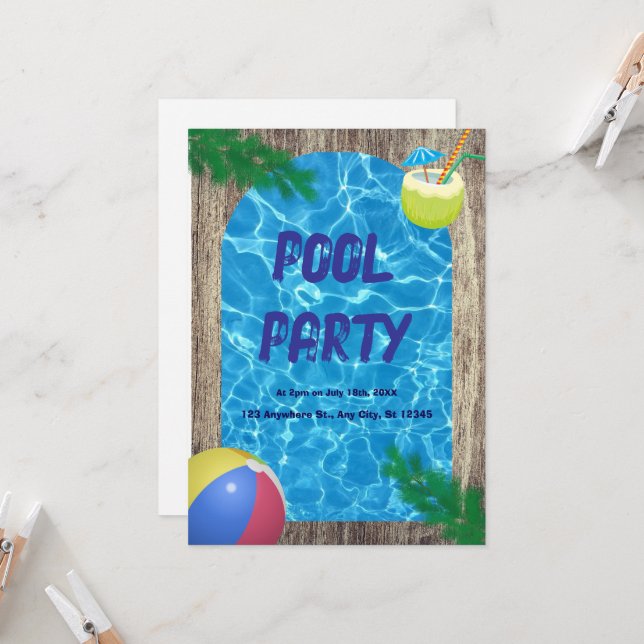 COOL! 🏖️Plaska in i sommaren – Poolparty-inbjudan Inbjudningar (Fram/Back In Situ)