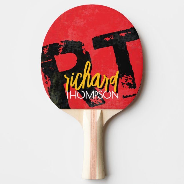 Cool Player Monogram (namn & initialer) åldrat RÖD Pingisracket (Framsidan)