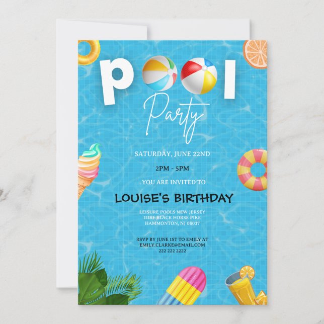 Cool Pool Party | Swimming Birthday Inbjudningar (Framsida)