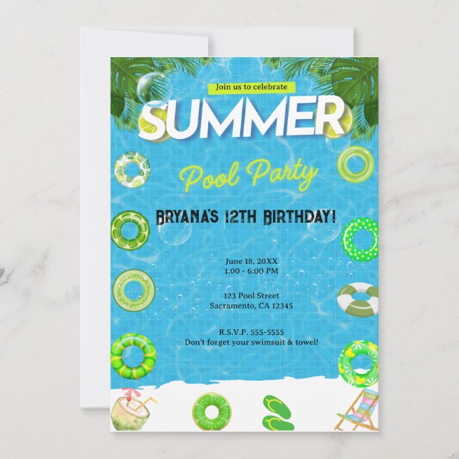 Cool Pool Party | Swimming Birthday Inbjudningar (Framsida)