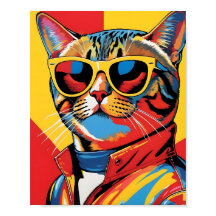 Cool Pop Art Katt i Solglasögon