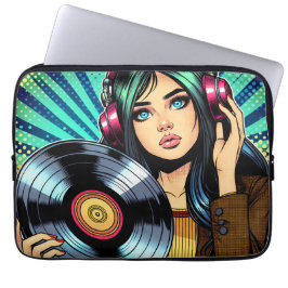 Cool Pop Art Seriesktil flicka med vinylalbum Laptop Fodral