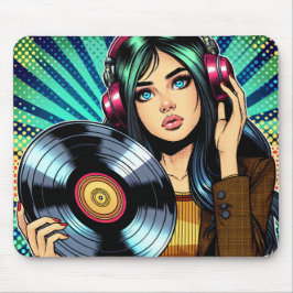 Cool Pop Art Seriesktil flicka med vinylalbum Musmatta